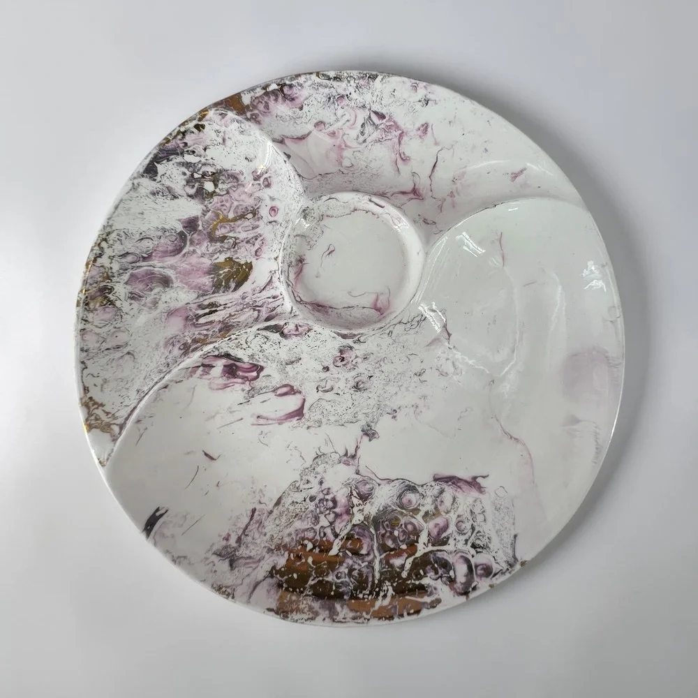 Vtg Sascha Brastoff California Pottery Surf Ballet Chip Dip Platter Purple‎ Gold